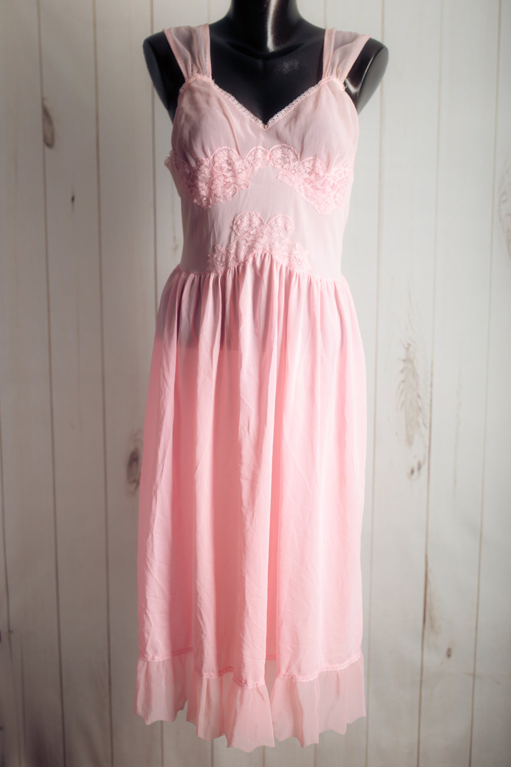 Kayser Luxite Vintage Satin Lace Slip Peignoir Negligee Nightgown Set 36 Medium Pink