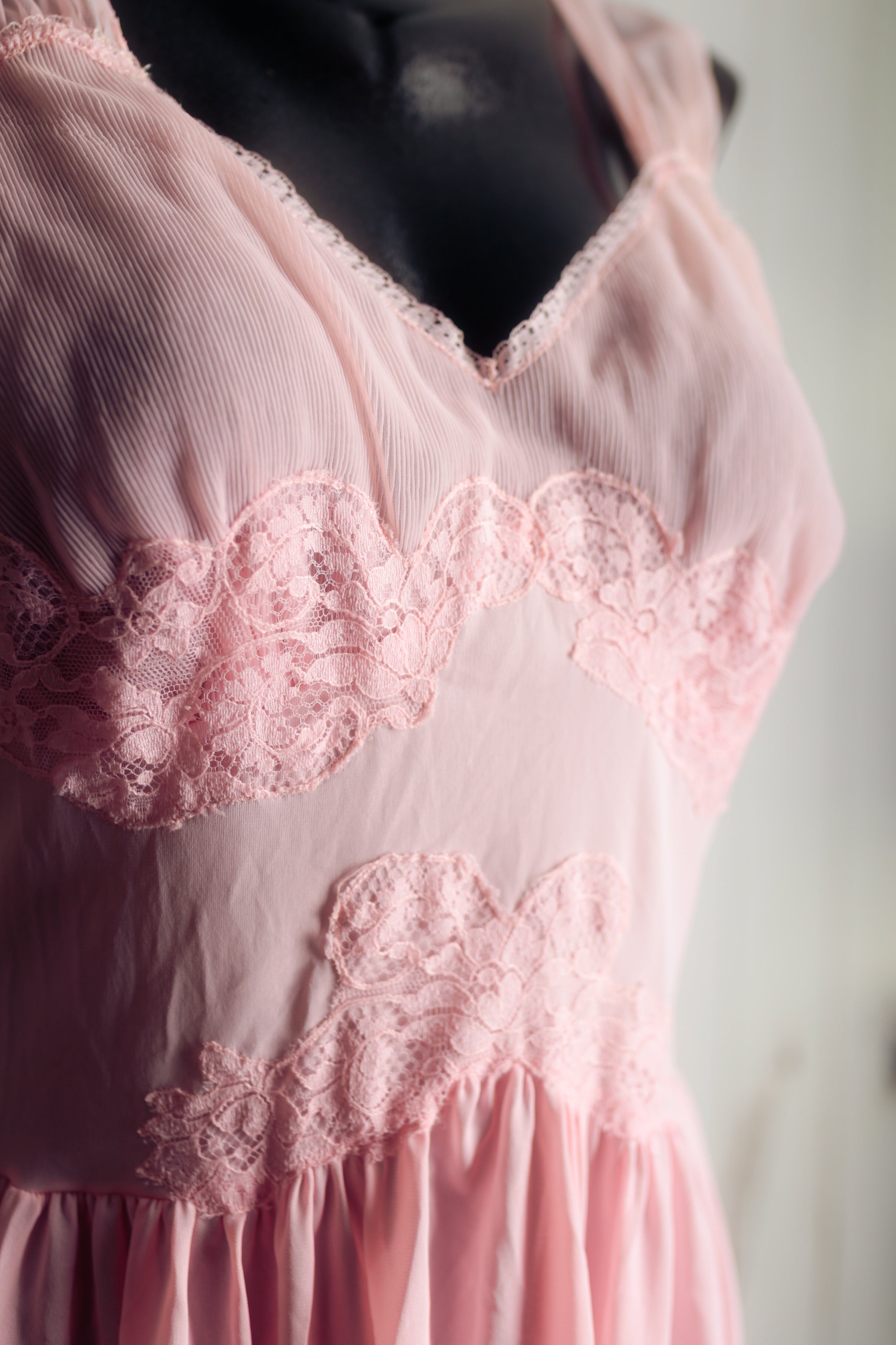 Kayser Luxite Vintage Satin Lace Slip Peignoir Negligee Nightgown Set 36 Medium Pink