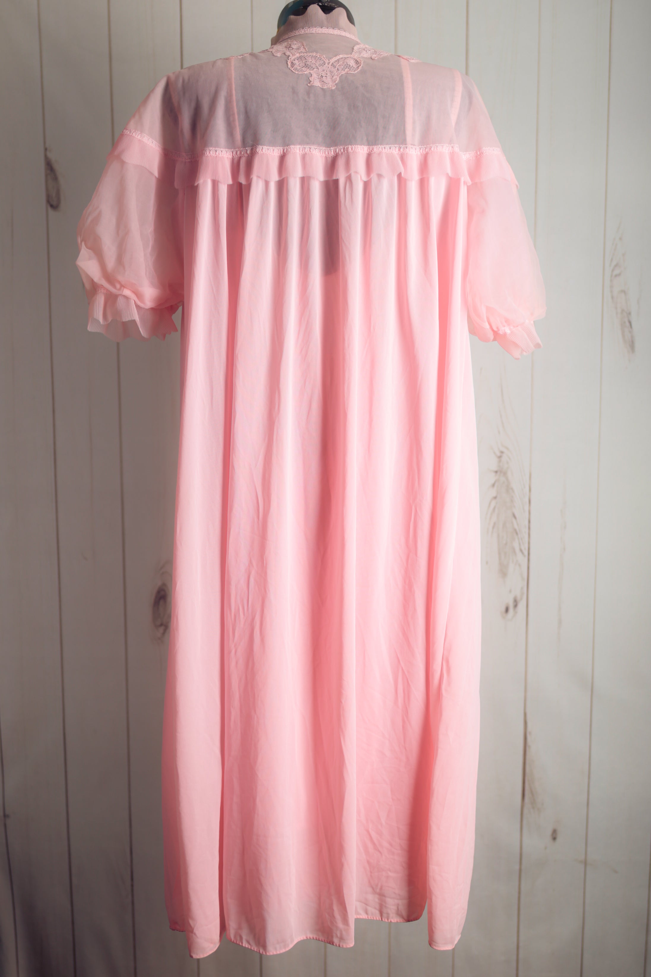 Kayser Luxite Vintage Satin Lace Slip Peignoir Negligee Nightgown Set 36 Medium Pink