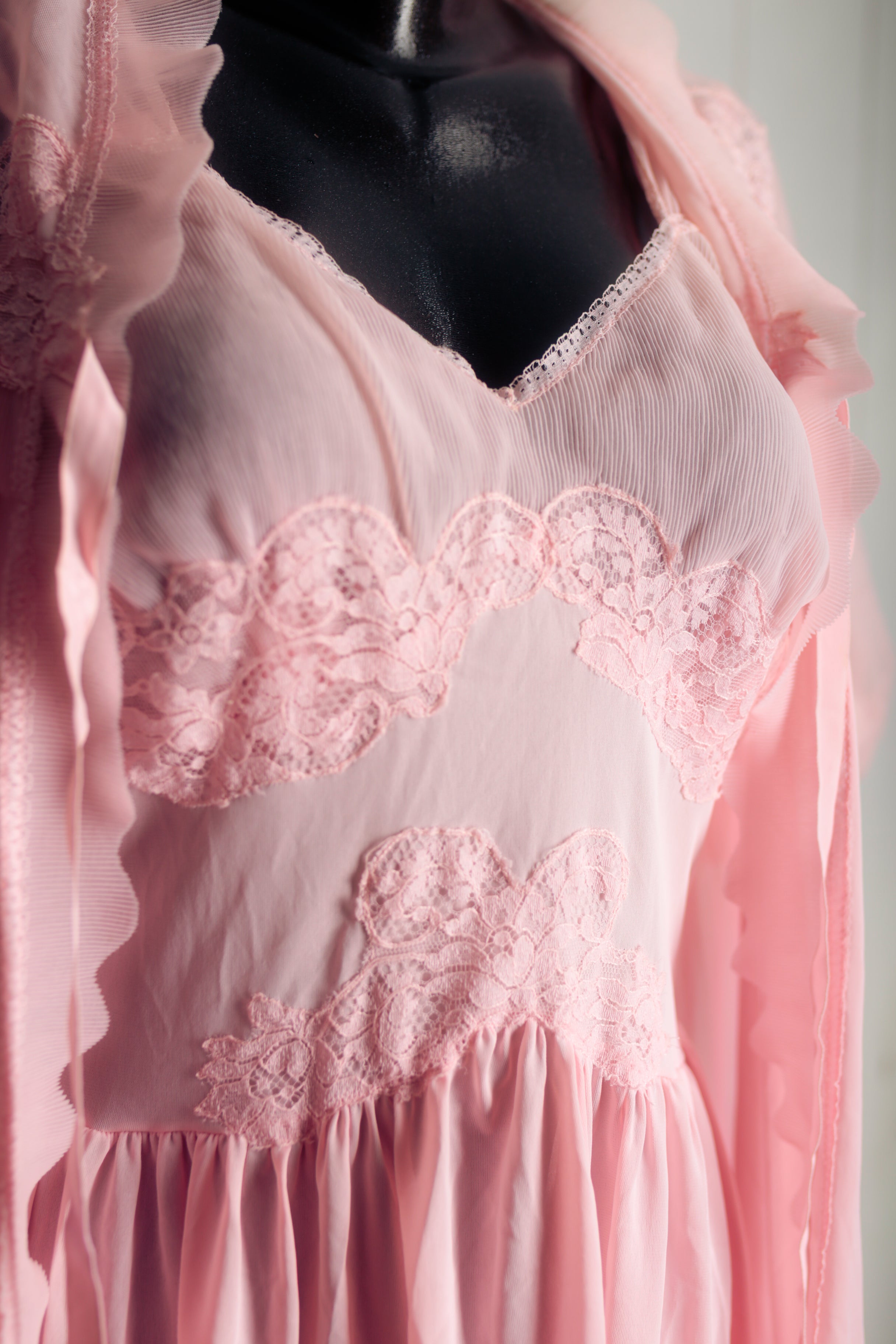 Kayser Luxite Vintage Satin Lace Slip Peignoir Negligee Nightgown Set 36 Medium Pink