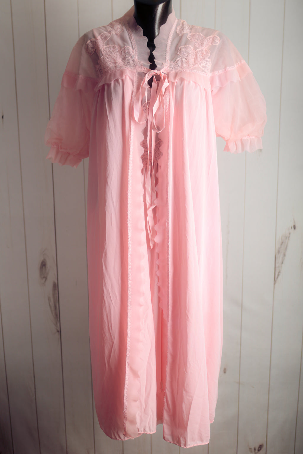Kayser Luxite Vintage Satin Lace Slip Peignoir Negligee Nightgown Set 36 Medium Pink