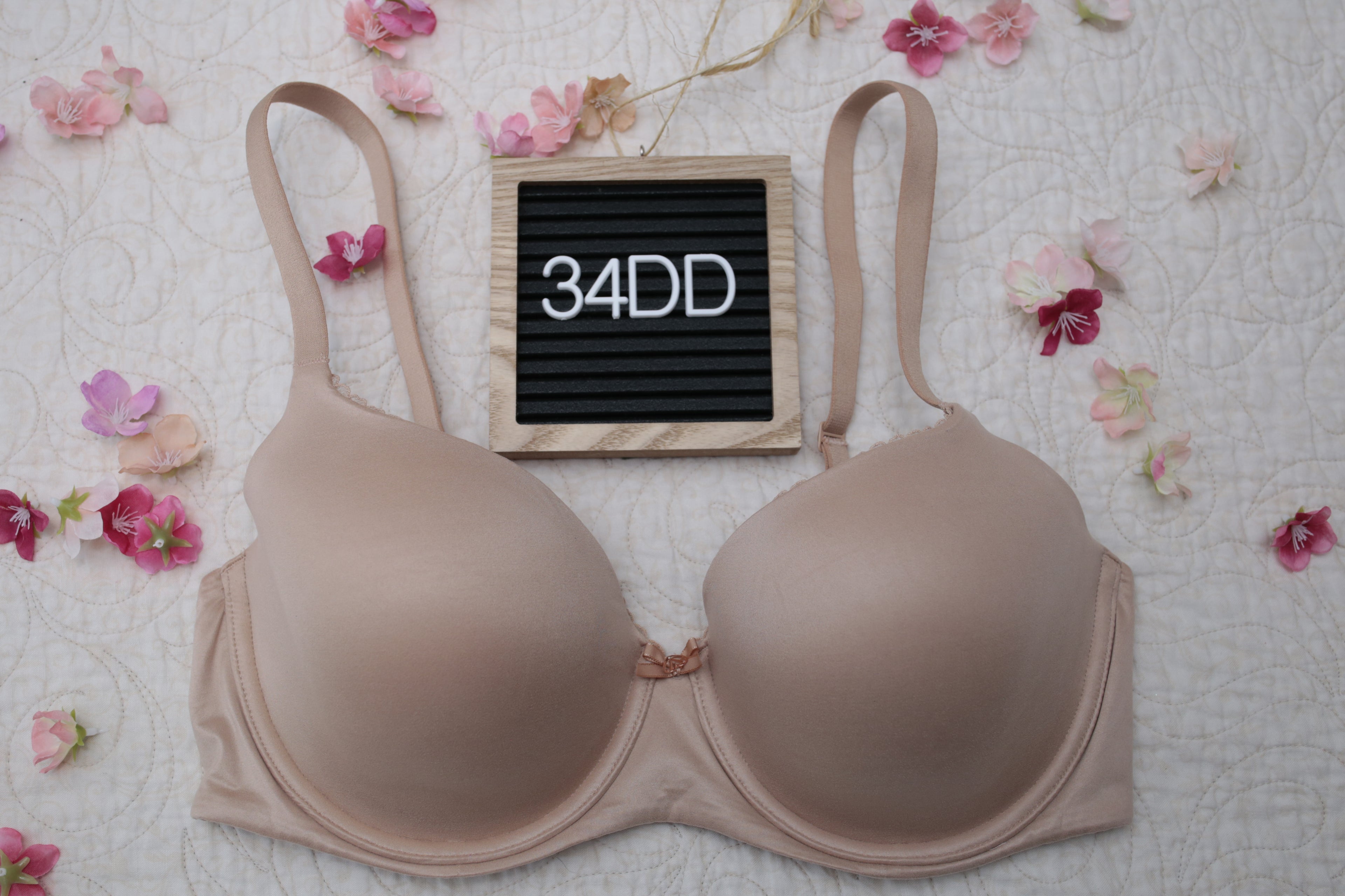 Victoria's Secret 34DD Body by Victoria Lined Demi Underwire T-shirt Bra Beige Nude