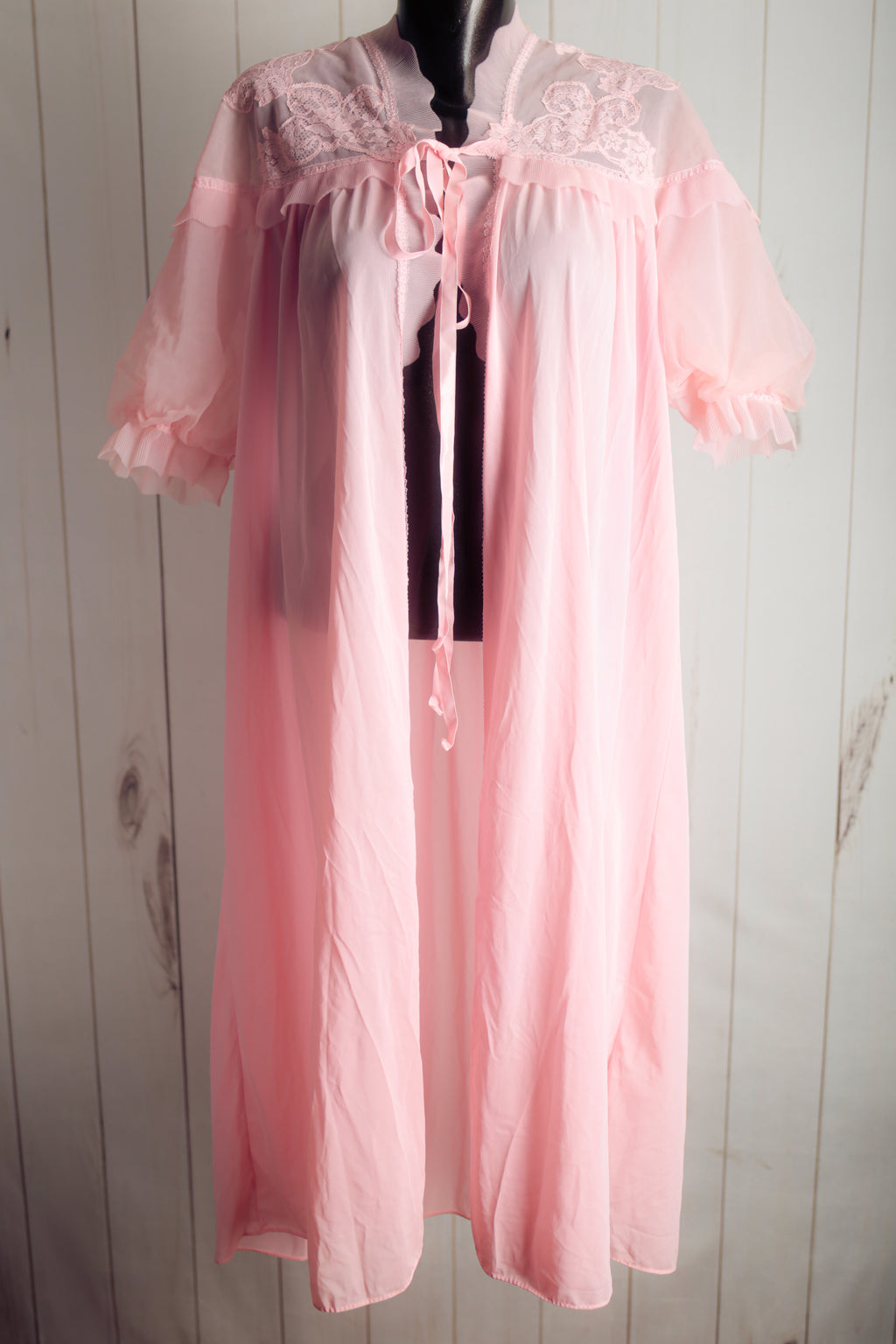 Kayser Luxite Vintage Satin Lace Slip Peignoir Negligee Nightgown Set 36 Medium Pink