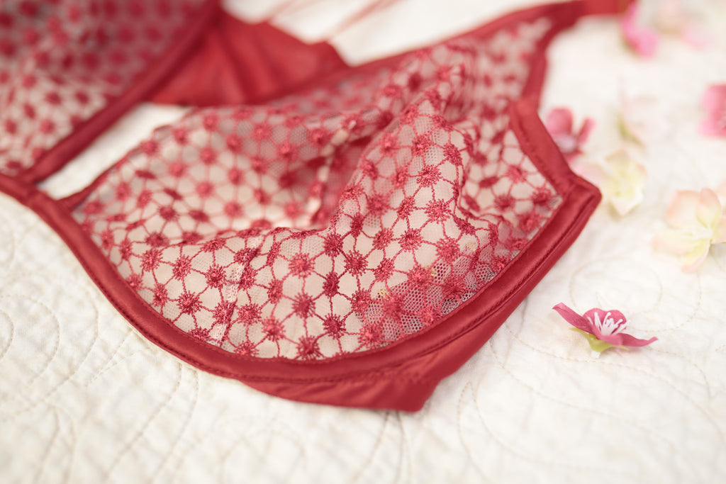 Victoria's Secret 36DDD Unlined Plunge Sheer Bra Red and White Starburst