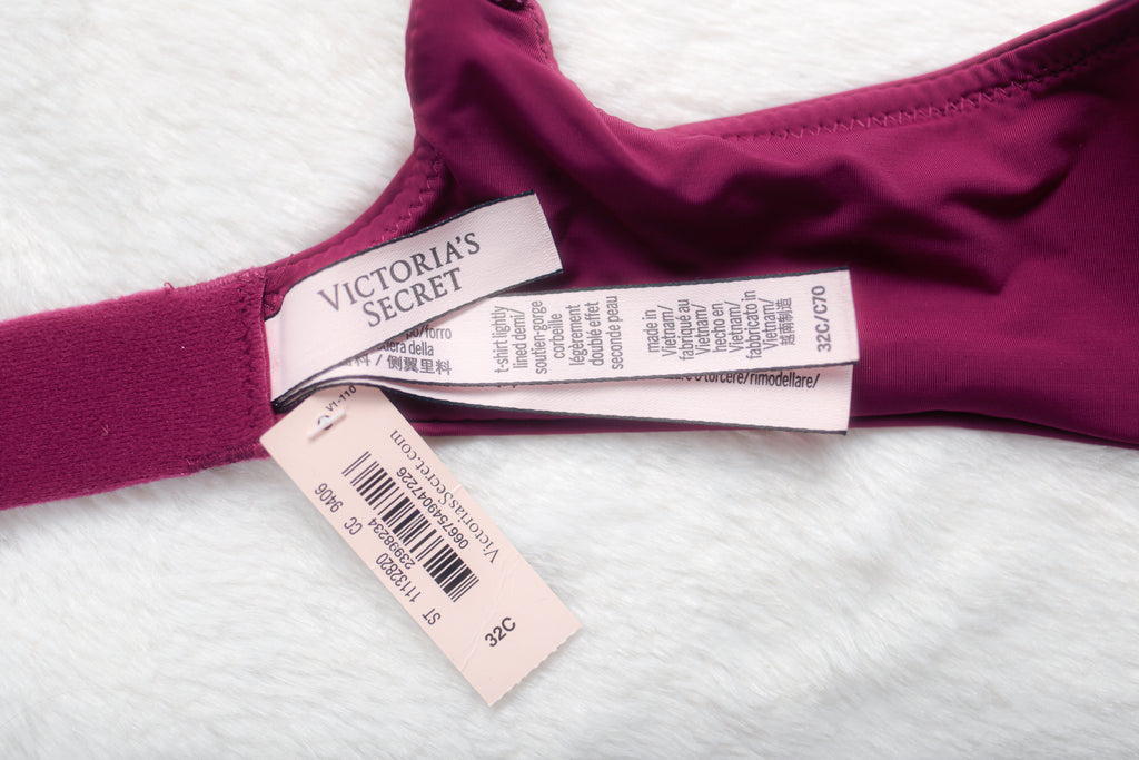Victoria's Secret T-shirt Lightly Lined Demi Shine Strap Bra 32C Purple Wine NEW