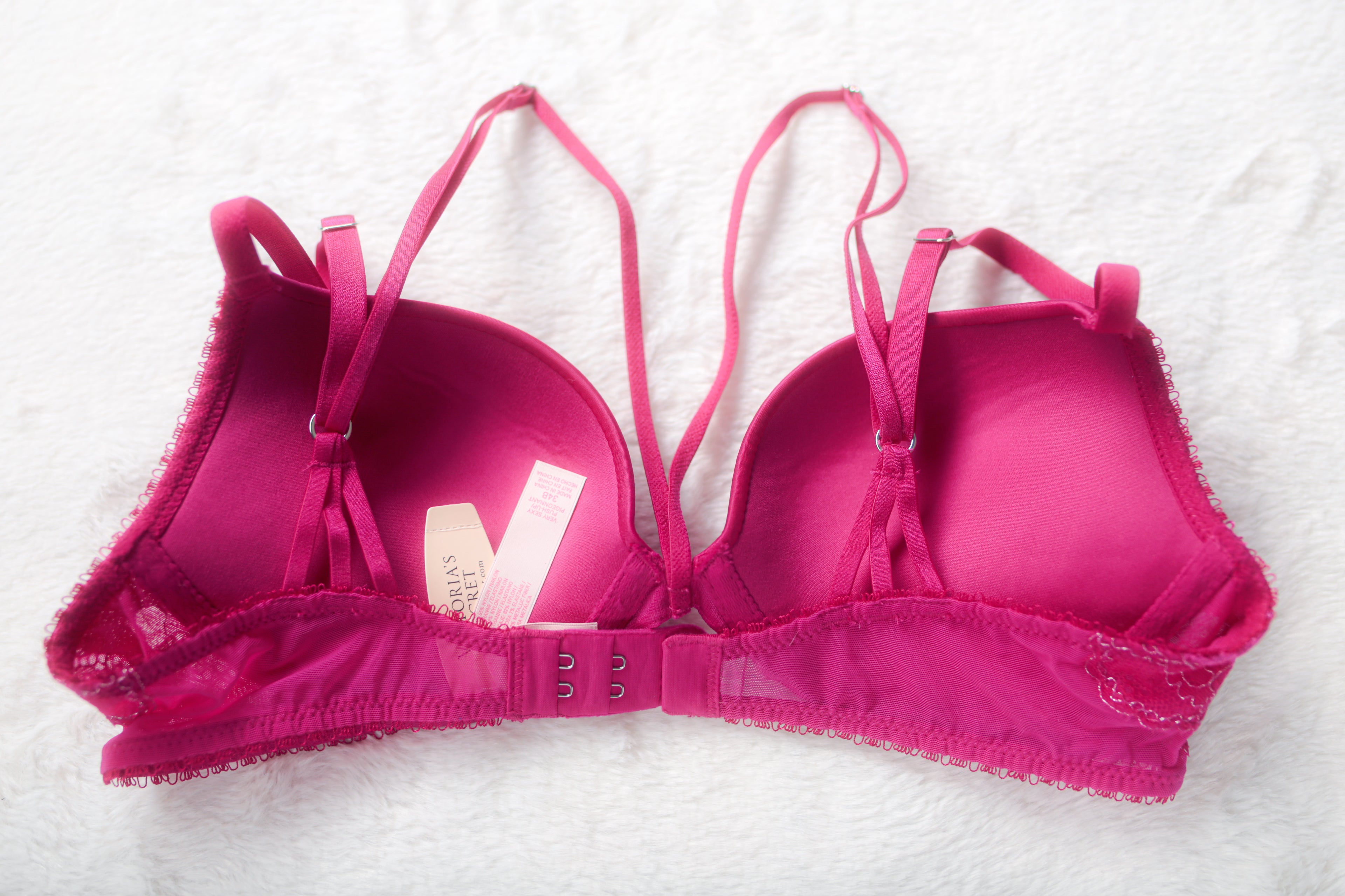Victoria's Secret Very Sexy Push-up Strappy Demi Plunge Bra 34B Fuchsia Pink NEW