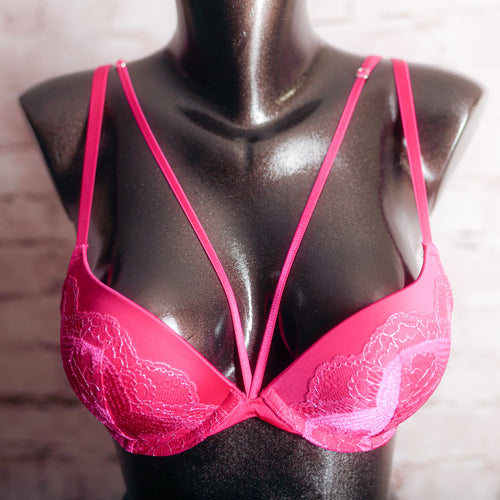 Victoria's Secret Very Sexy Push-up Strappy Demi Plunge Bra 34B Fuchsia Pink NEW