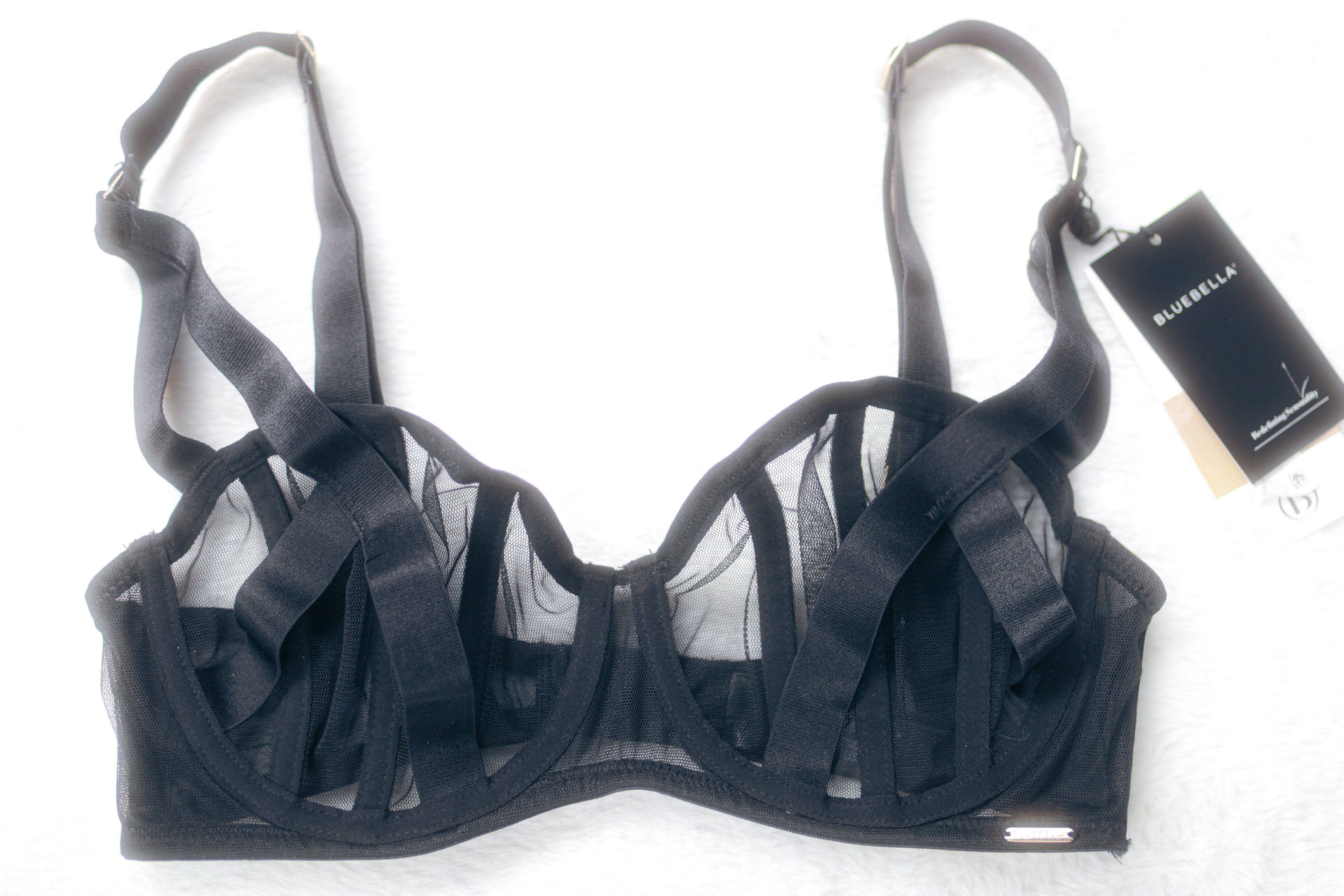 Bluebella Karolina Sheer Unlined Strappy Cage Demi Bra 32D Black NEW