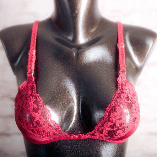 Intimage Sasson Vintage Unlined Sheer Mesh Lace Demi Bra 34AA Red