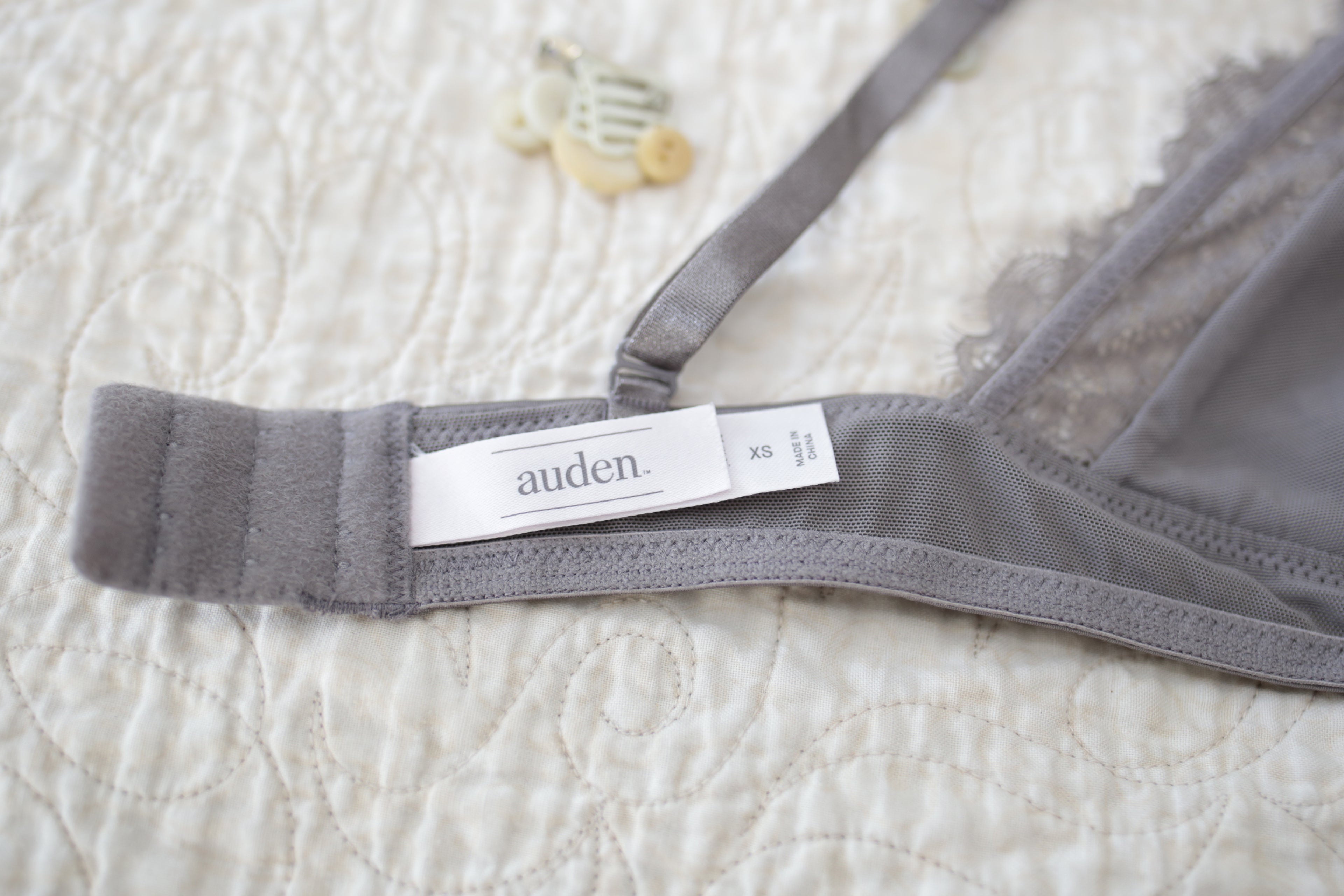 Auden Bralette Wireless Bra XS AA-B Cup Gray Unlined Lace