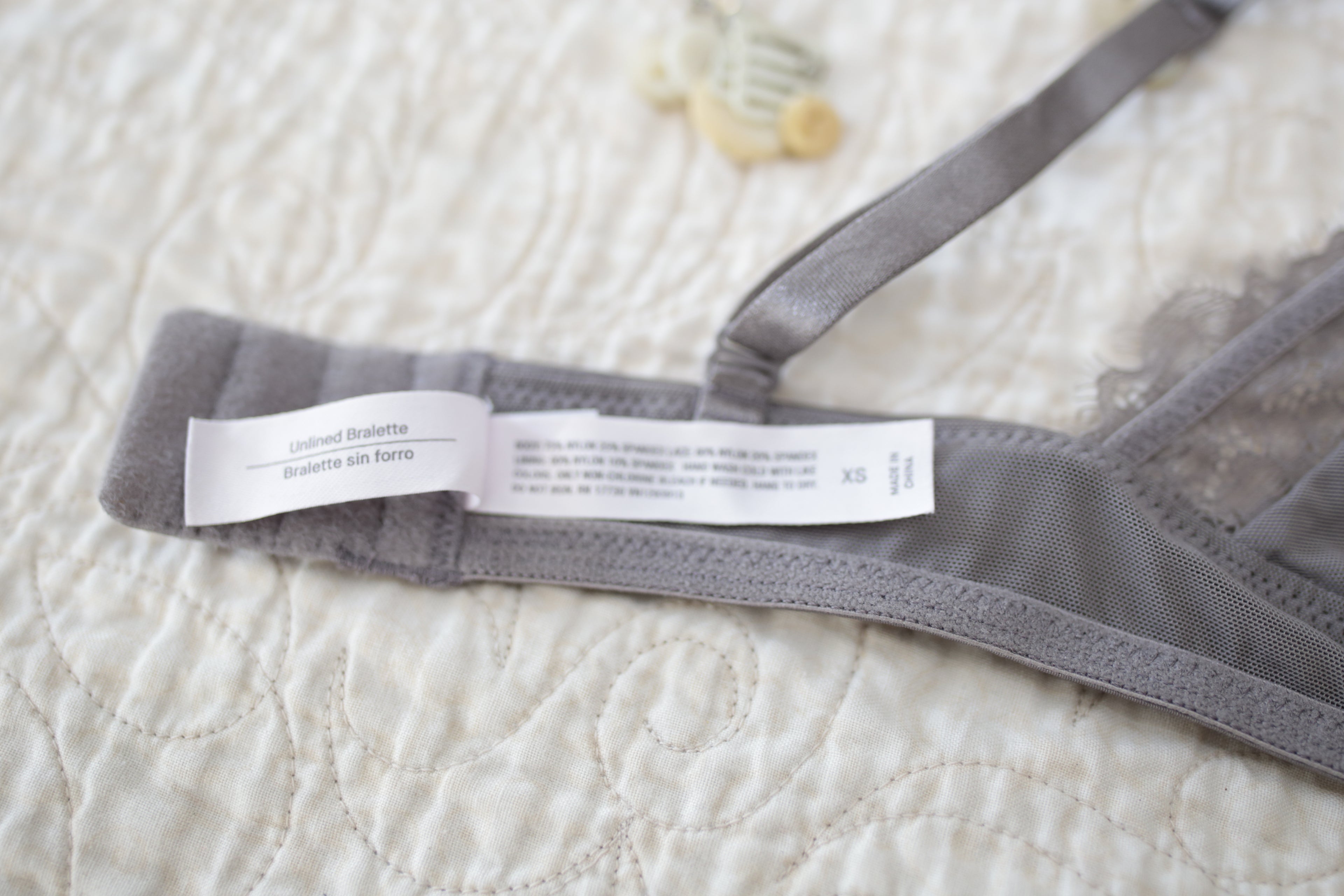 Auden Bralette Wireless Bra XS AA-B Cup Gray Unlined Lace