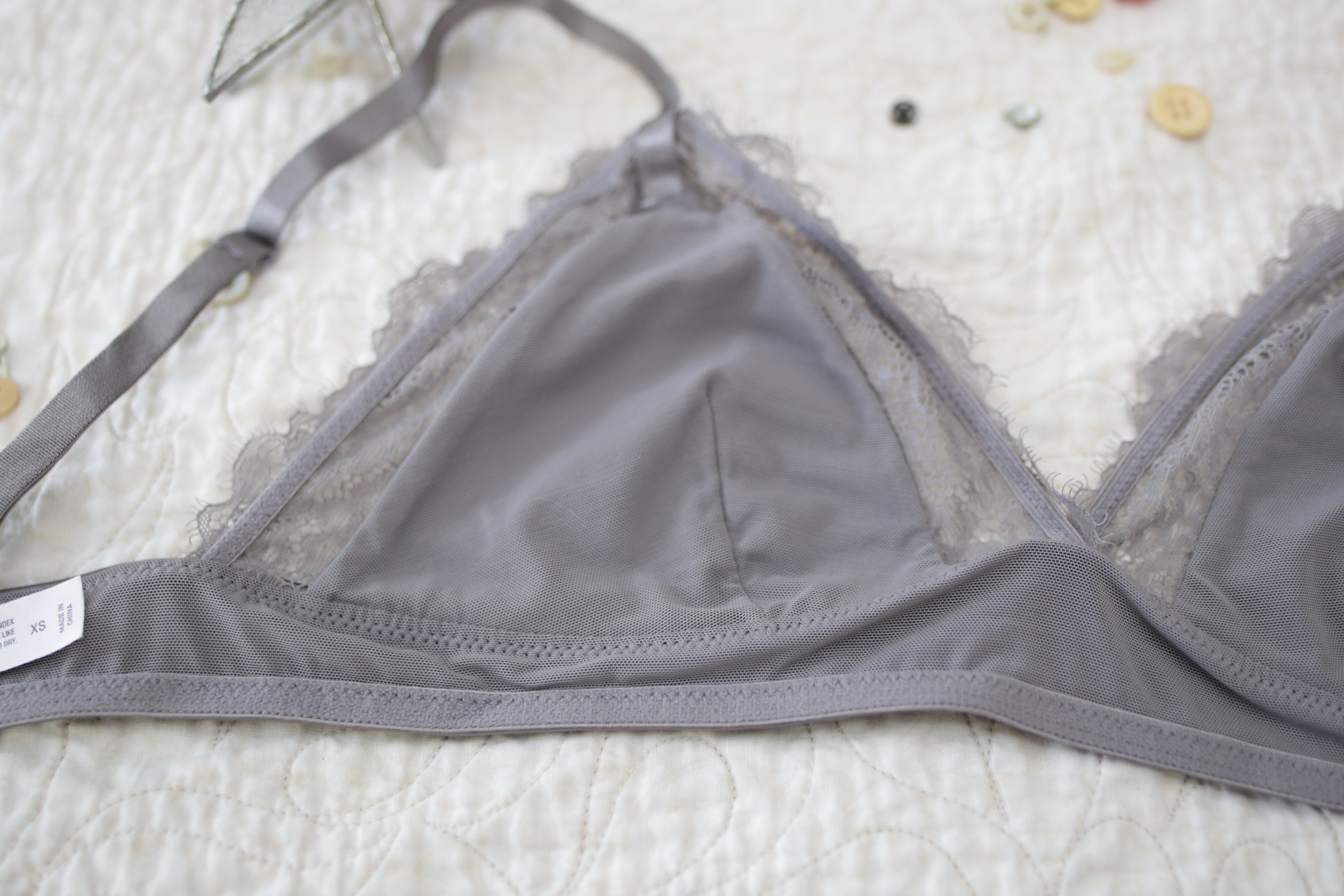 Auden Bralette Wireless Bra XS AA-B Cup Gray Unlined Lace