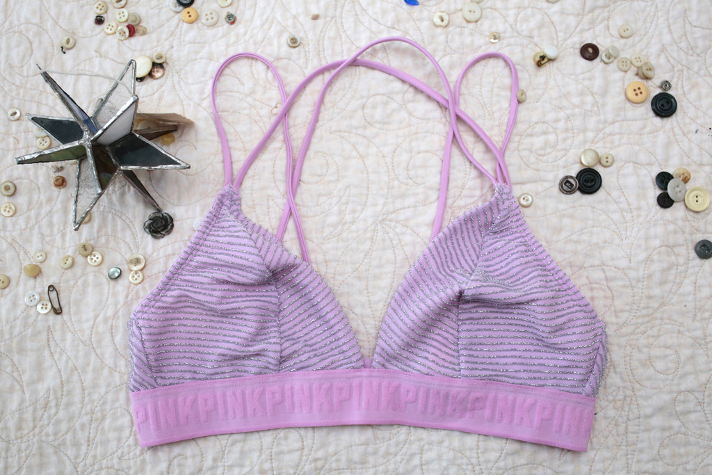 Pink Purple Sparkle Unlined Bralette Wireless Bra Medium