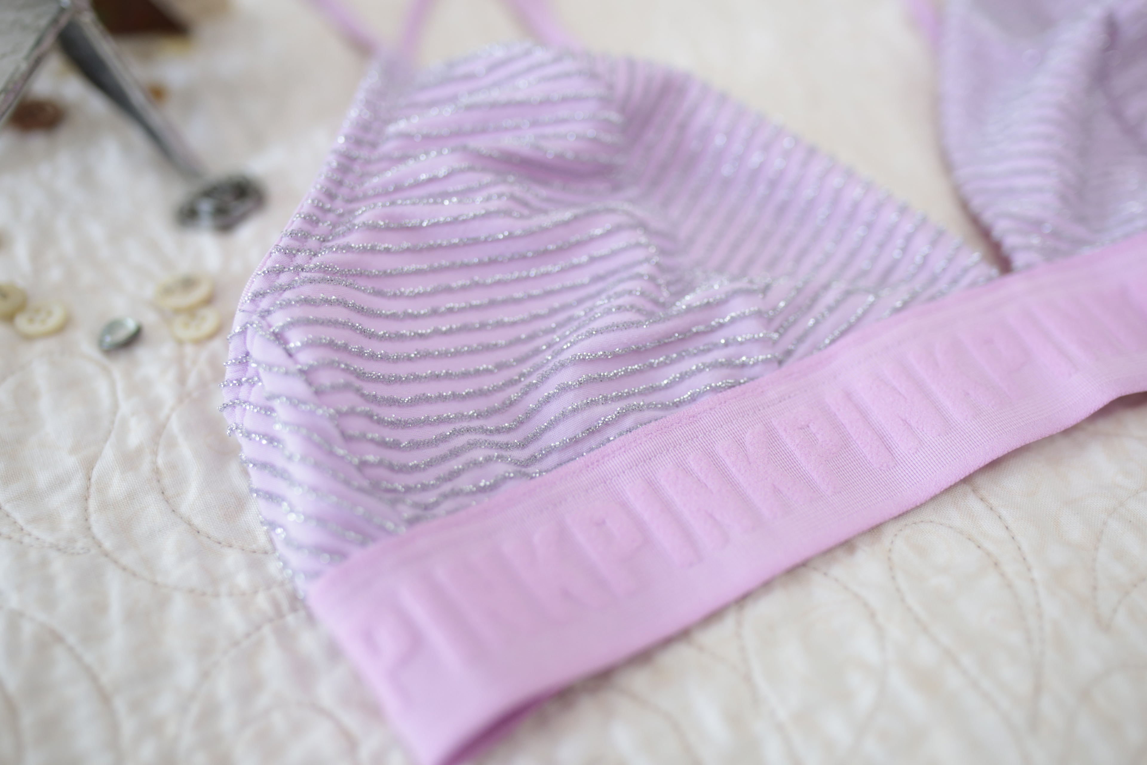 Pink Purple Sparkle Unlined Bralette Wireless Bra Medium