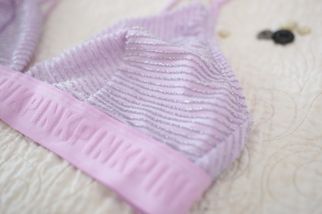 Pink Purple Sparkle Unlined Bralette Wireless Bra Medium
