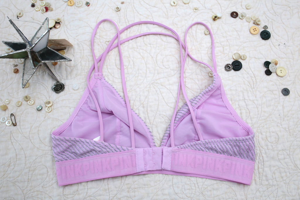 Pink Purple Sparkle Unlined Bralette Wireless Bra Medium