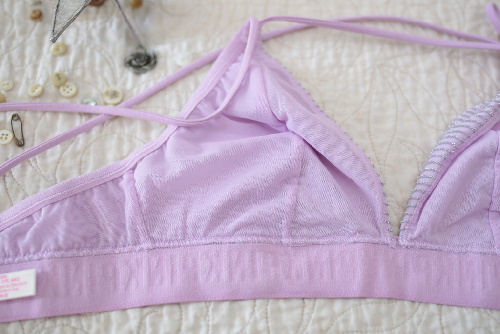 Pink Purple Sparkle Unlined Bralette Wireless Bra Medium
