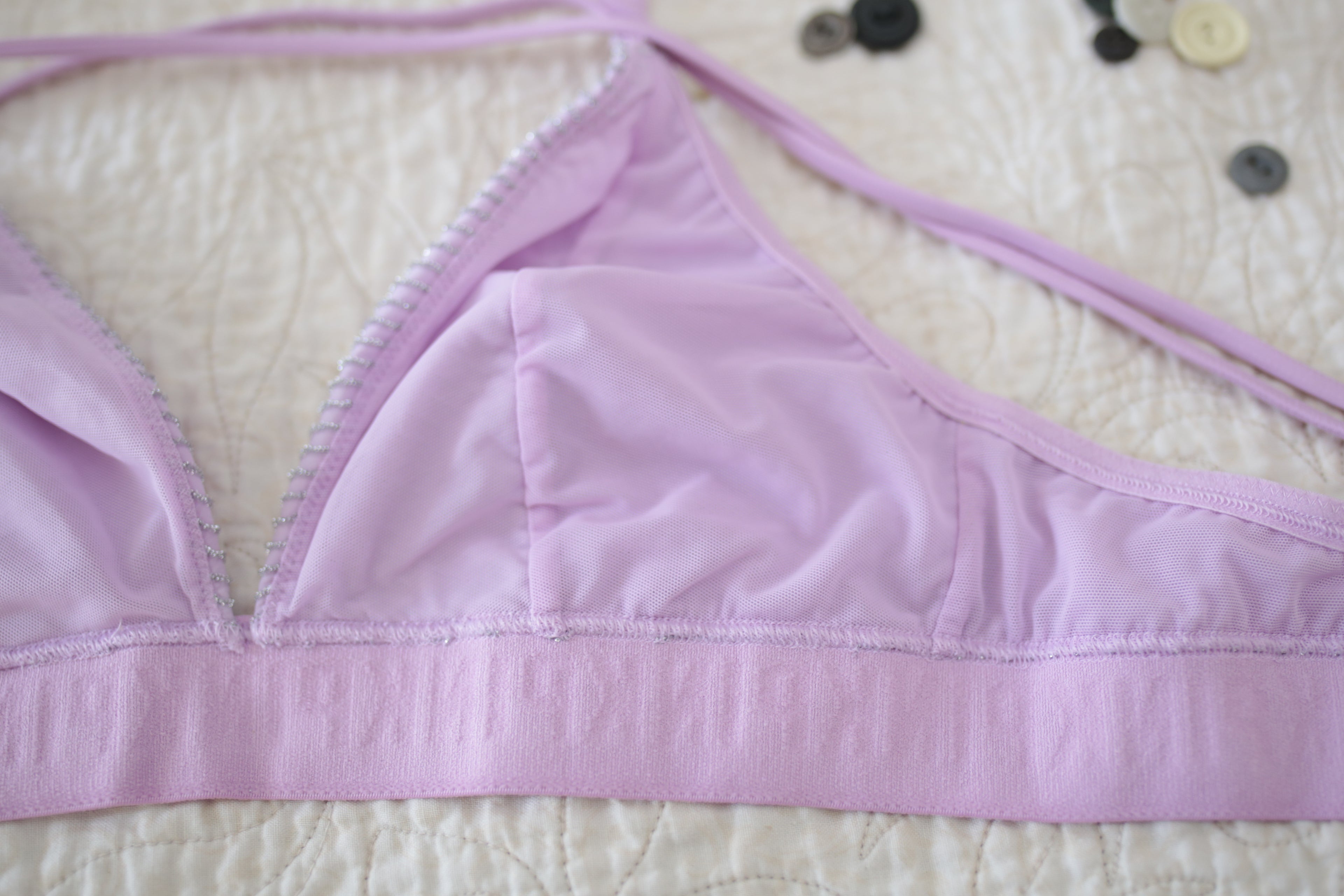 Pink Purple Sparkle Unlined Bralette Wireless Bra Medium