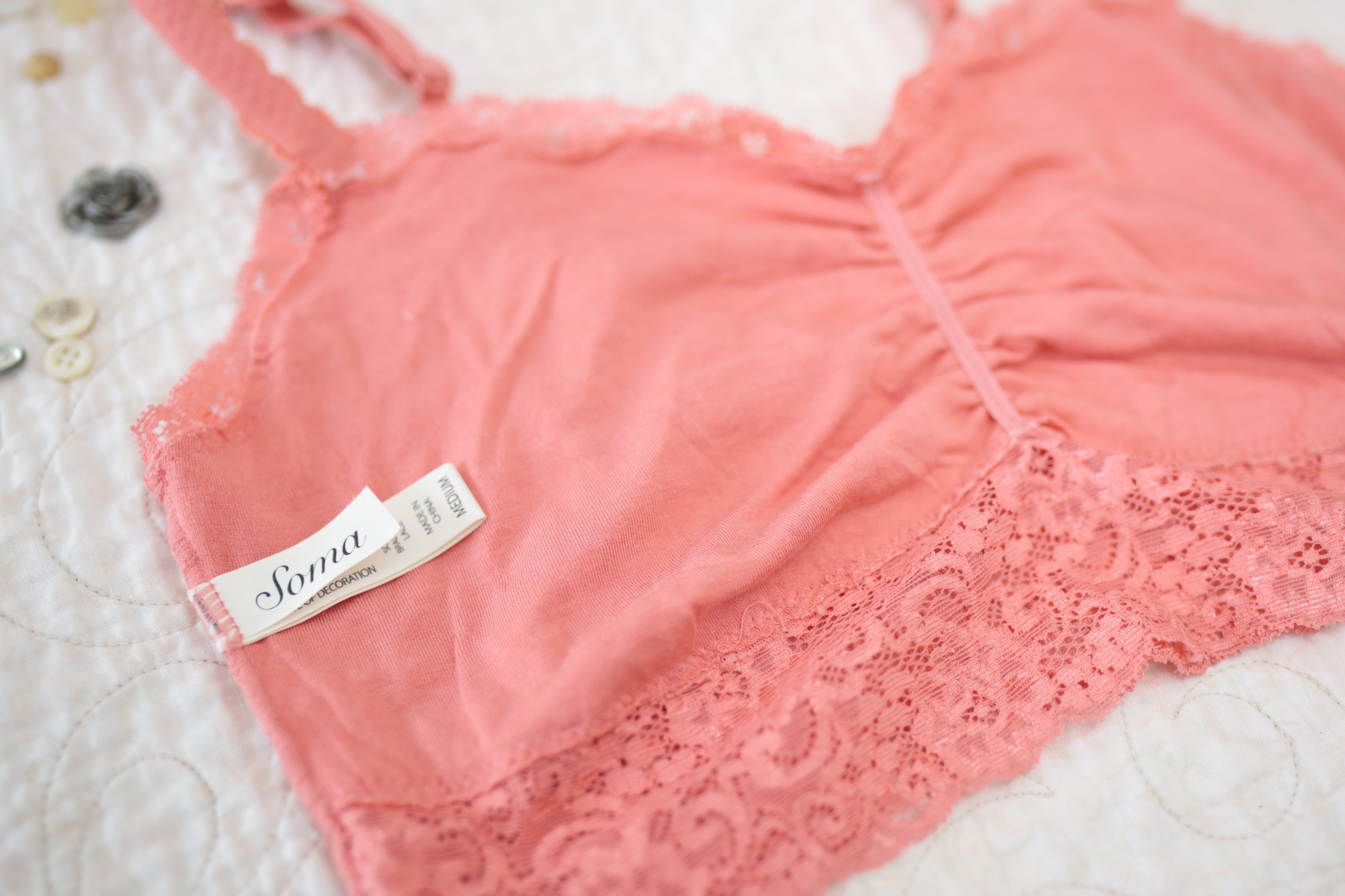 Soma Soft Unlined Lace Bralette Medium Coral Pink