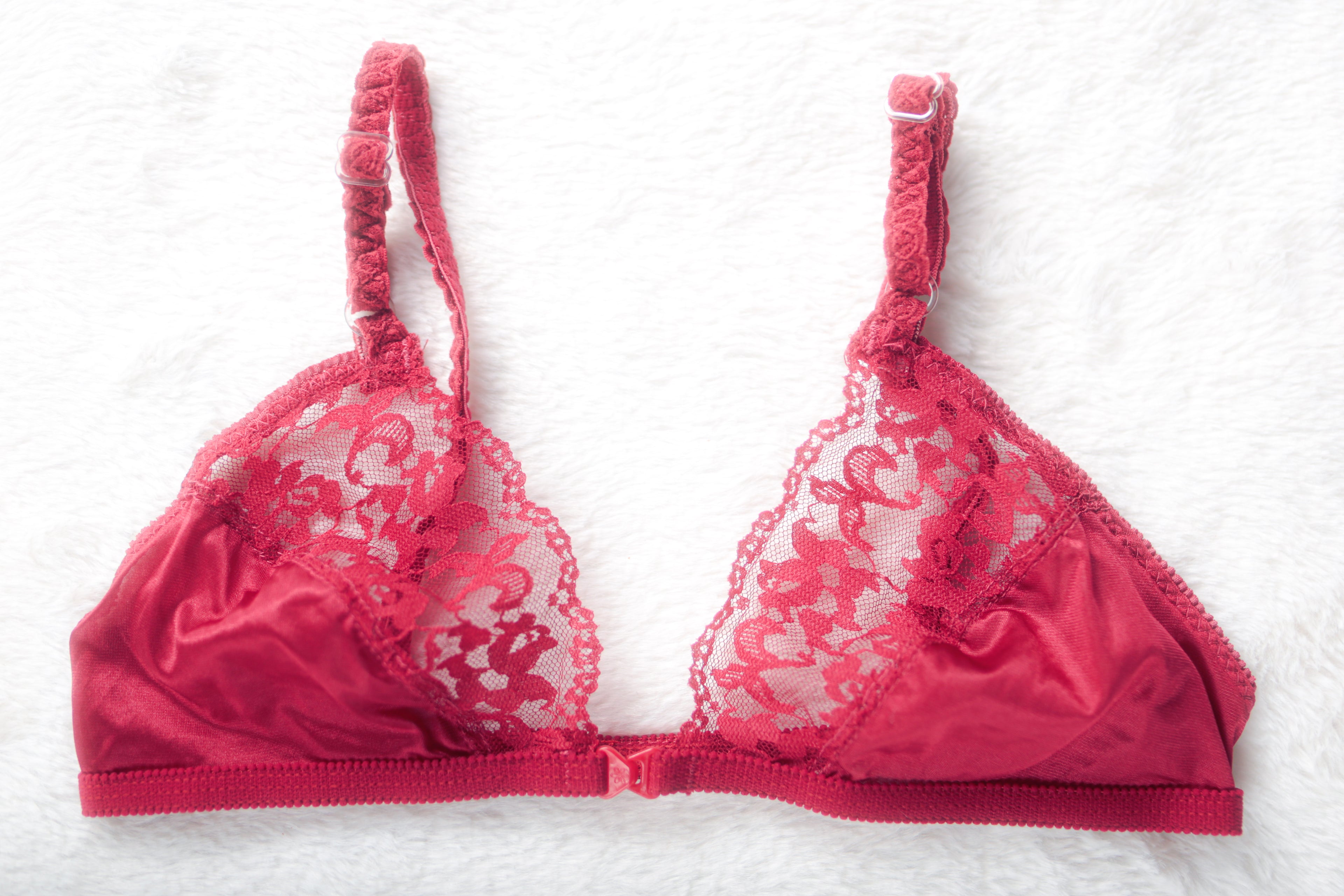 Intimage Sasson Vintage Unlined Sheer Mesh Lace Demi Bra 34AA Red