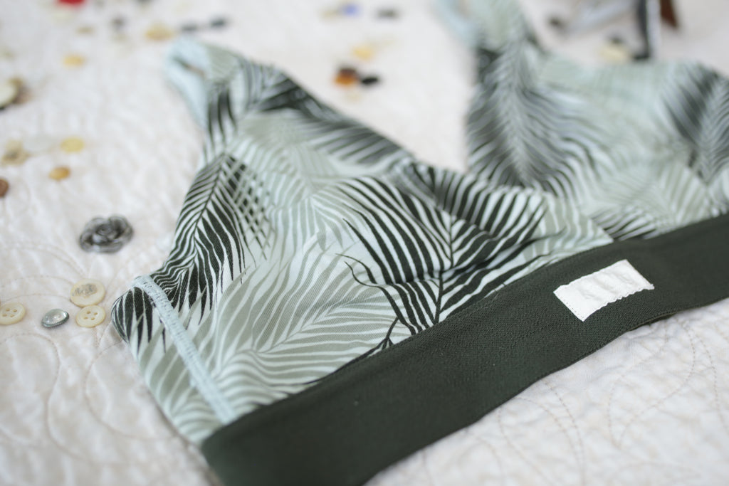Kindly Soft Unpadded Small Bralette White Green Palm