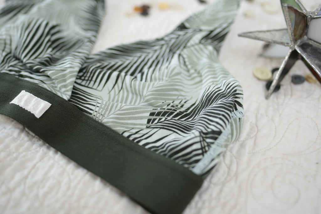 Kindly Soft Unpadded Small Bralette White Green Palm