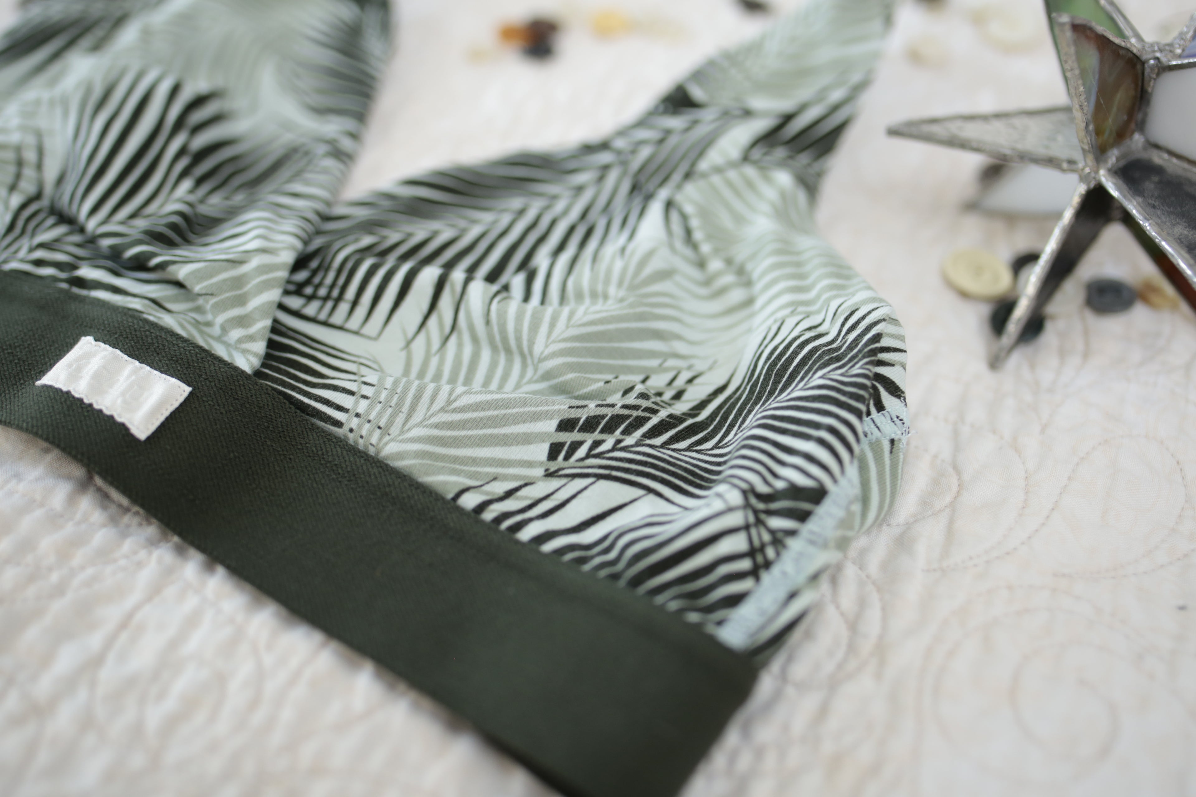 Kindly Soft Unpadded Small Bralette White Green Palm