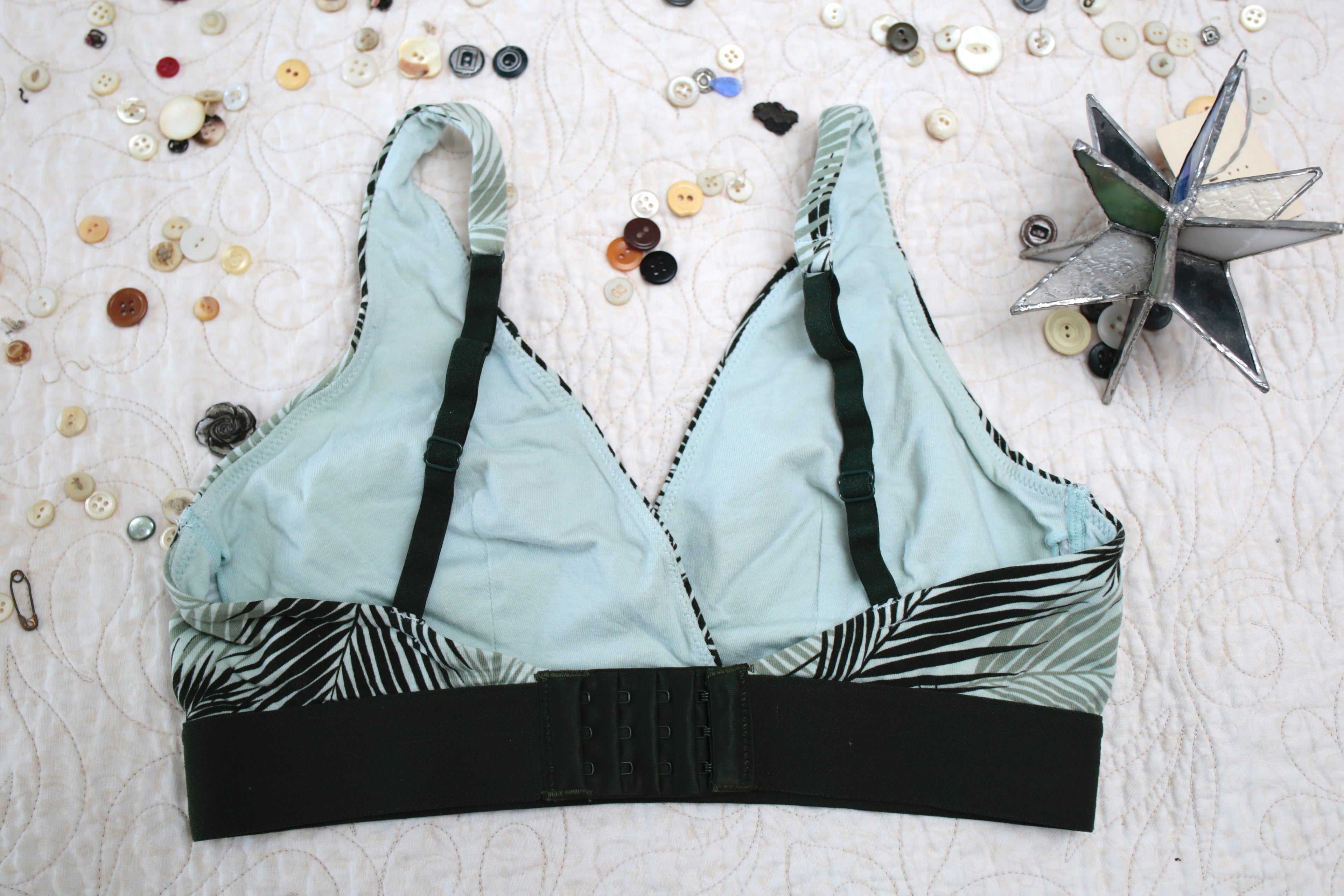 Kindly Soft Unpadded Small Bralette White Green Palm