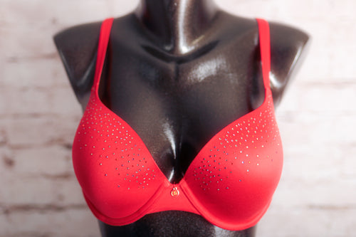 Victoria's Secret Lined Demi Rhinestone Underwire T-shirt Bra Red 36C