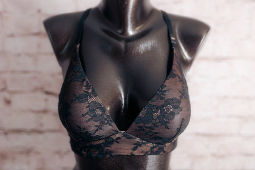 Victoria's Secret Body by Victoria Lined Plunge Racerback Wireless T-shirt Bra 34B Beige Black NEW