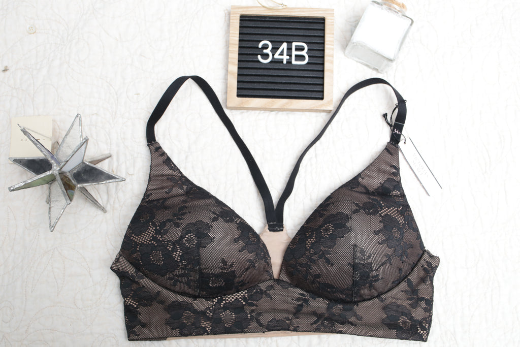 Victoria's Secret 34B Body by Victoria Lined Plunge Racerback Wireless T-shirt Bra Beige Black NEW