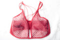Victoria's Secret Unlined Plunge Sheer Bra 36DDD Red and White Starburst