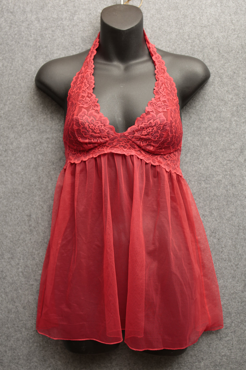 Victoria's Secret Babydoll Chemise Lingerie XS Sheer Red Lace