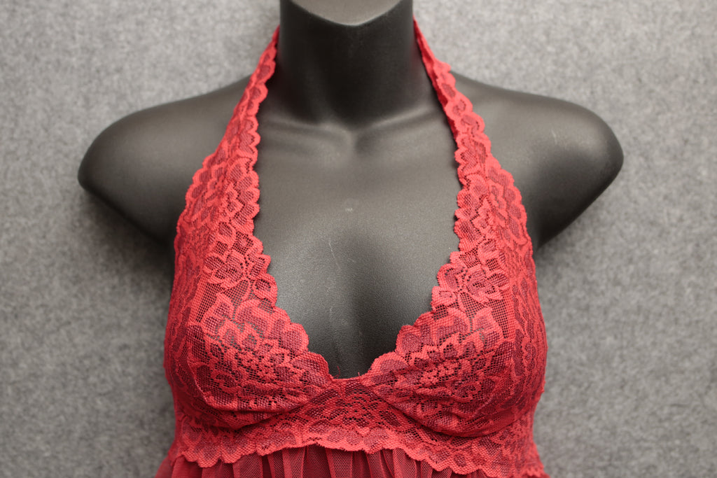 Victoria's Secret Babydoll Chemise Lingerie XS Sheer Red Lace