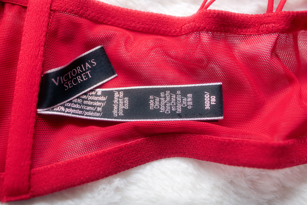 Victoria's Secret Unlined Plunge Sheer Bra 36DDD Red and White Starburst