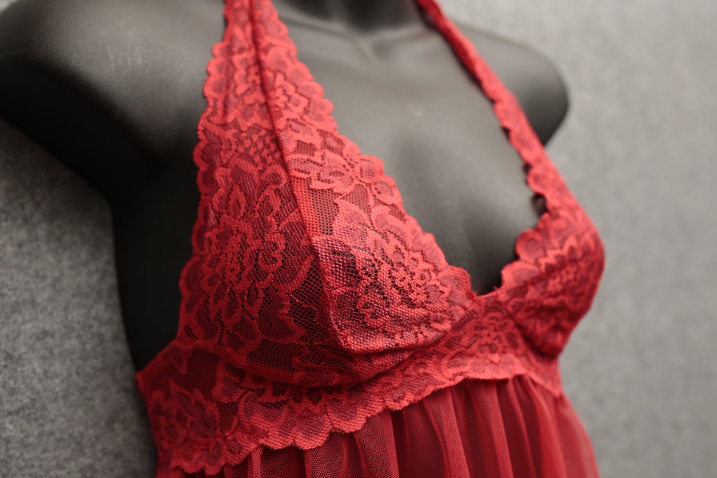 Victoria's Secret Babydoll Chemise Lingerie XS Sheer Red Lace