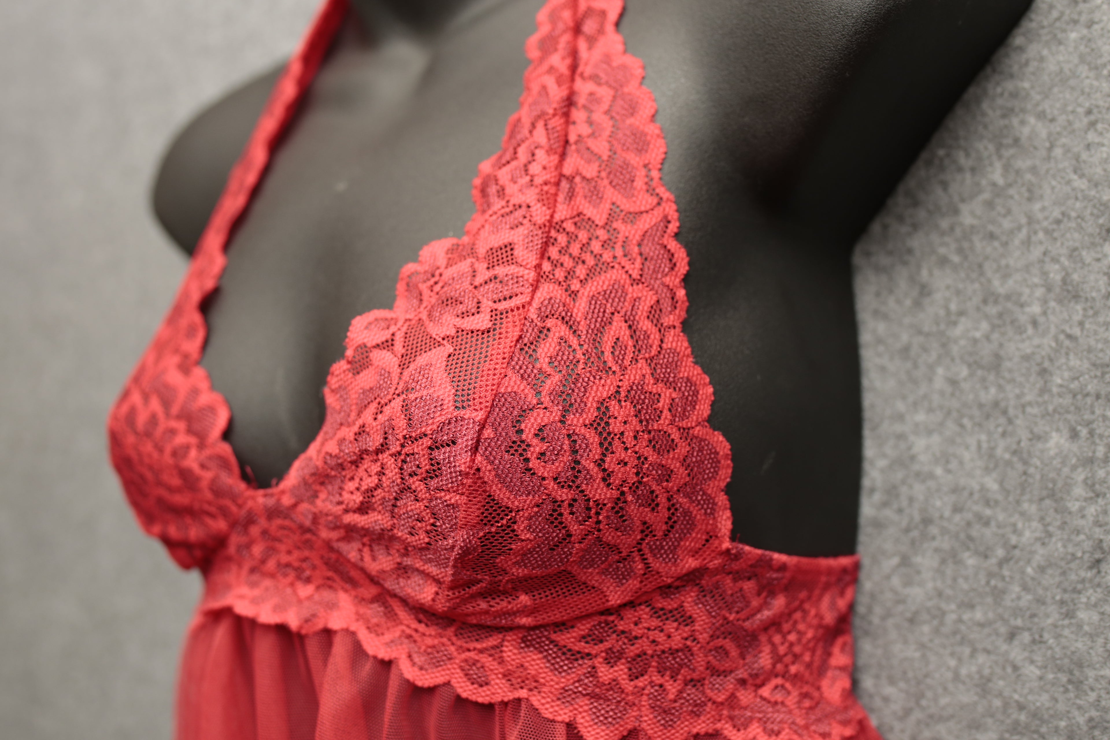 Victoria's Secret Babydoll Chemise Lingerie XS Sheer Red Lace