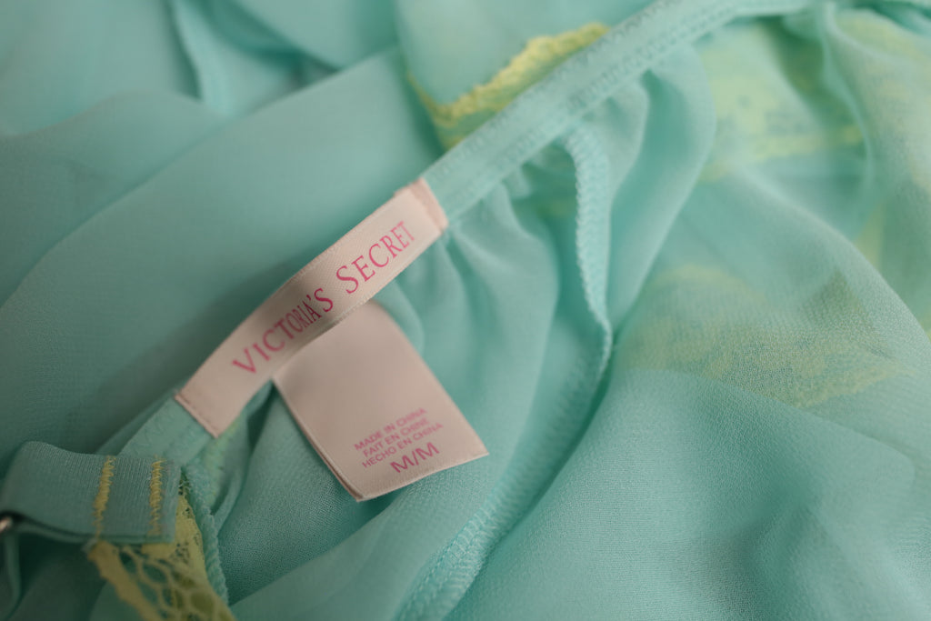 Victoria's Secret Open-cup Peekaboo Lace Babydoll Chemise Medium Mint Sea Green