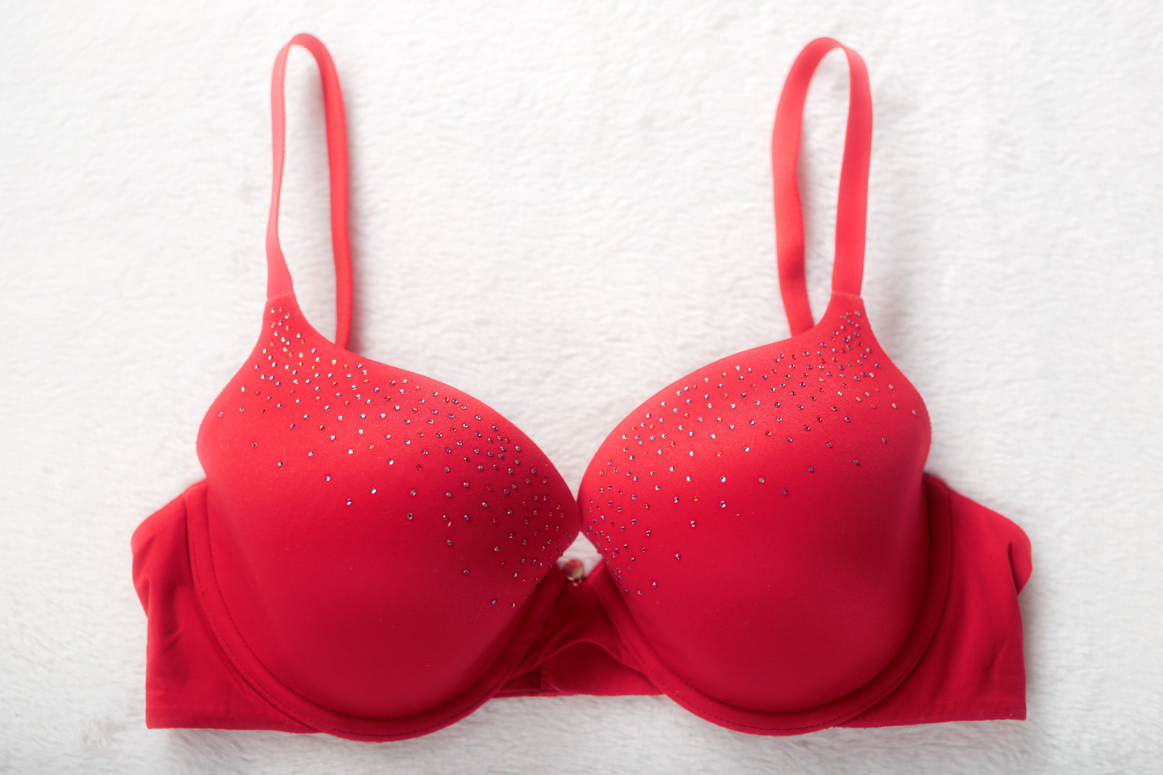 Victoria's Secret Lined Demi Rhinestone Underwire T-shirt Bra Red 36C
