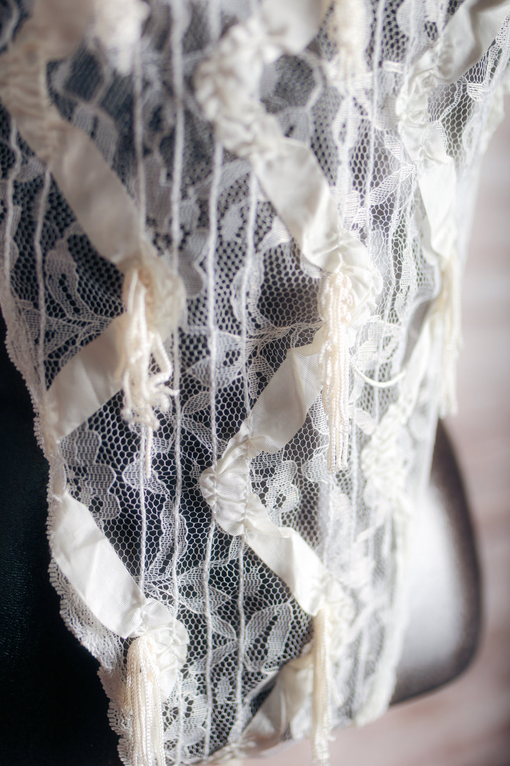 Faris Vintage Sheer Lace 80s High Cut Thong Teddy Lingerie Small White