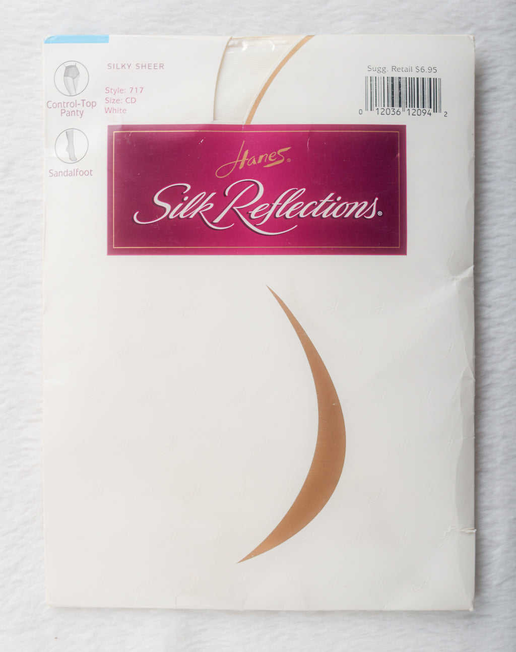 Hanes Silk Reflections 717 Silky Sheer Control Top Sandalfoot Pantyhose White Size CD