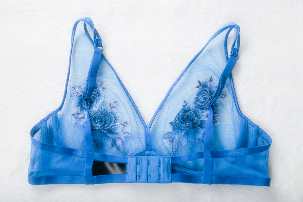 Understance Unlined Sheer Mesh Embroidered Floral Underwire Bra 34C Blue