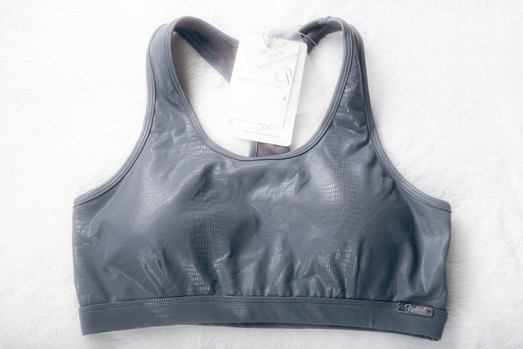 Bombshell Sportswear Wireless Mid-impact Compression Sports Bra XL Grey Snake NEW