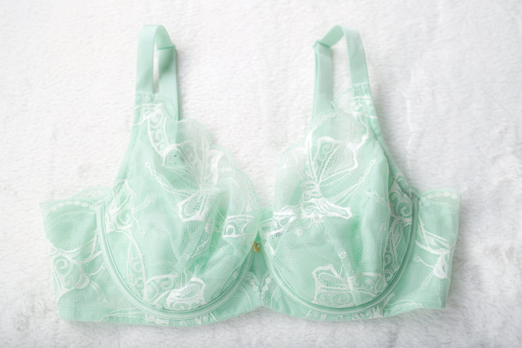 Understance Unlined Mesh Embroidered Floral Underwire Bra 34C Mint Green NEW