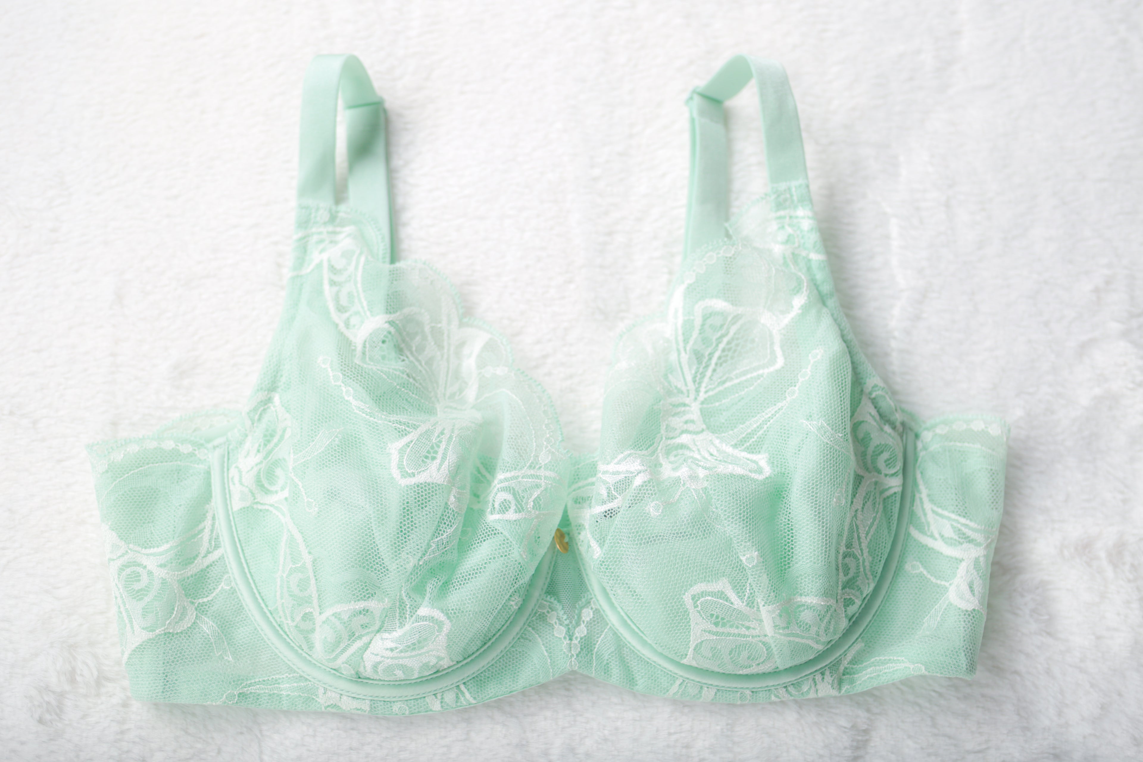 Understance Unlined Mesh Embroidered Floral Underwire Bra 34C Mint Green NEW