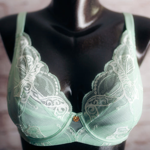 Understance Unlined Mesh Embroidered Floral Underwire Bra 34C Mint Green NEW