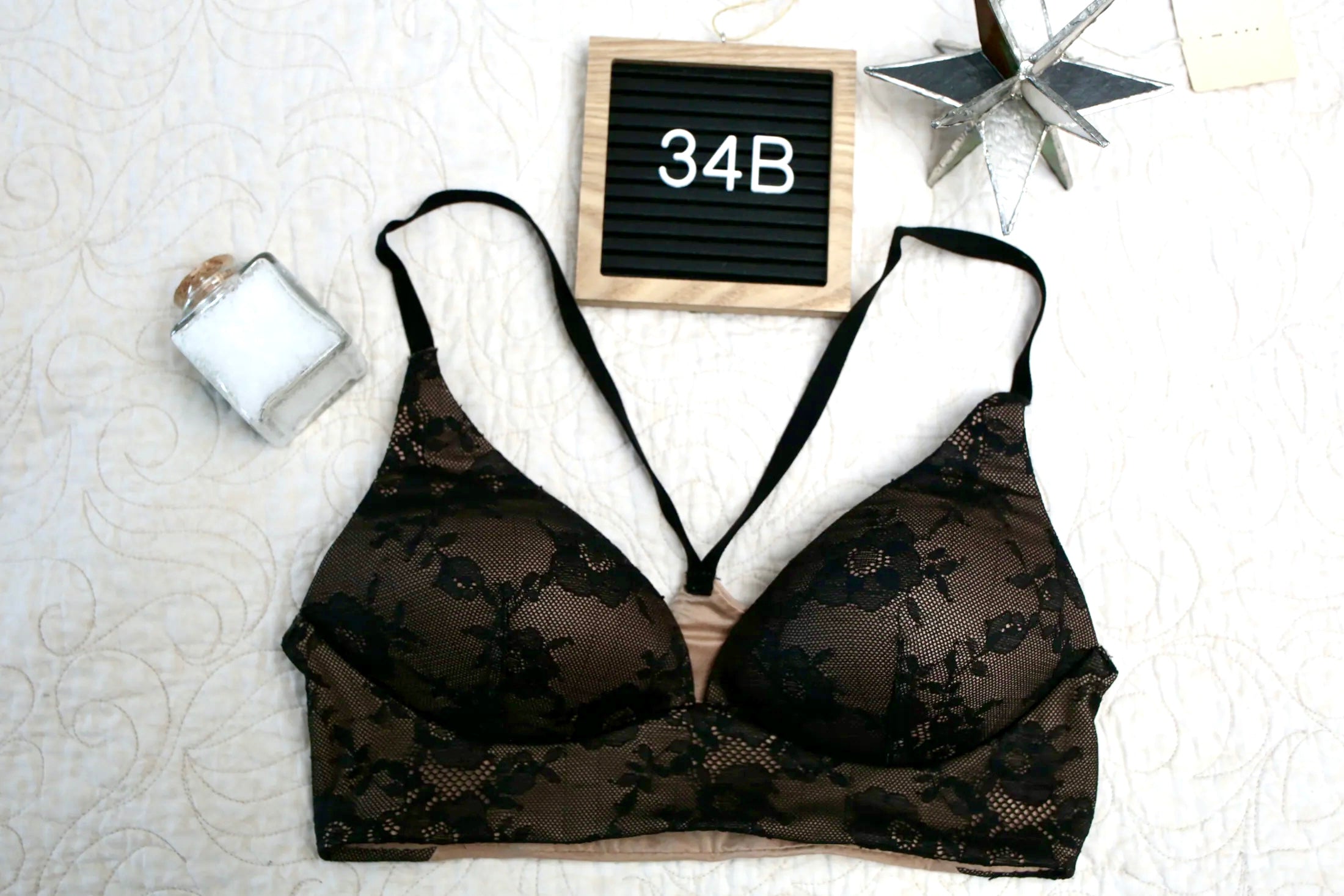 Victoria's Secret 34B Body by Victoria Lined Plunge Racerback Wireless T-shirt Bra Beige Black