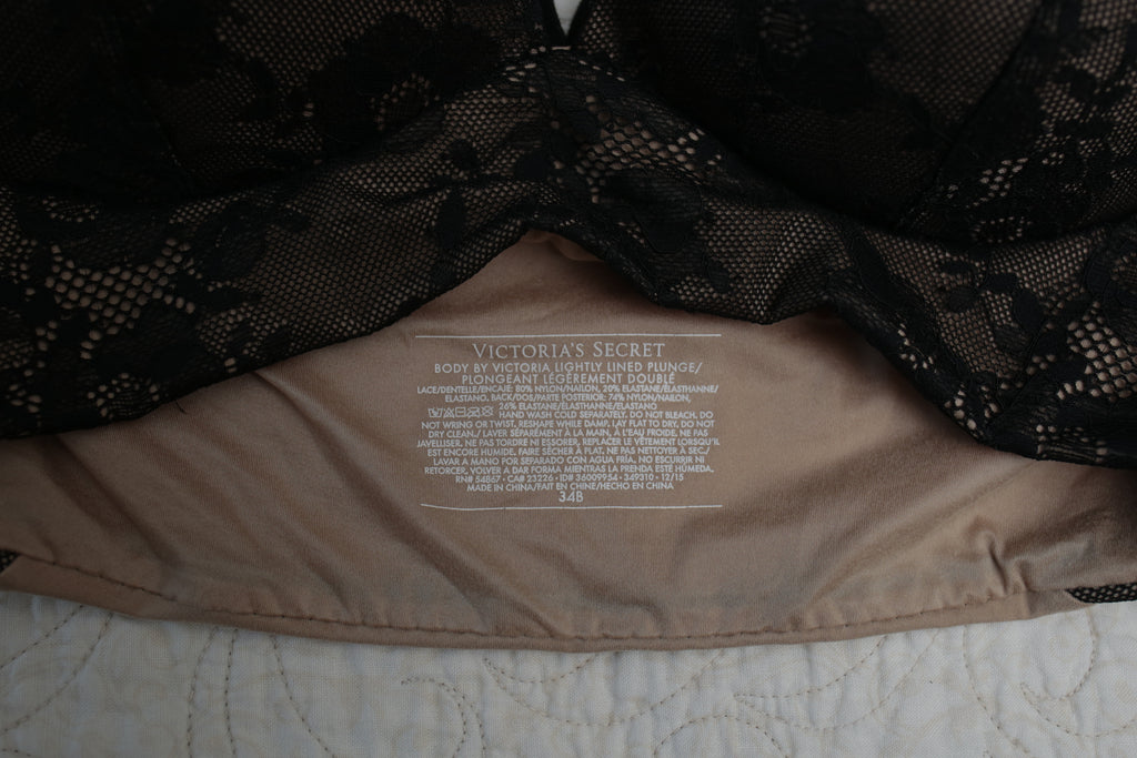 Victoria's Secret 34B Body by Victoria Lined Plunge Racerback Wireless T-shirt Bra Beige Black