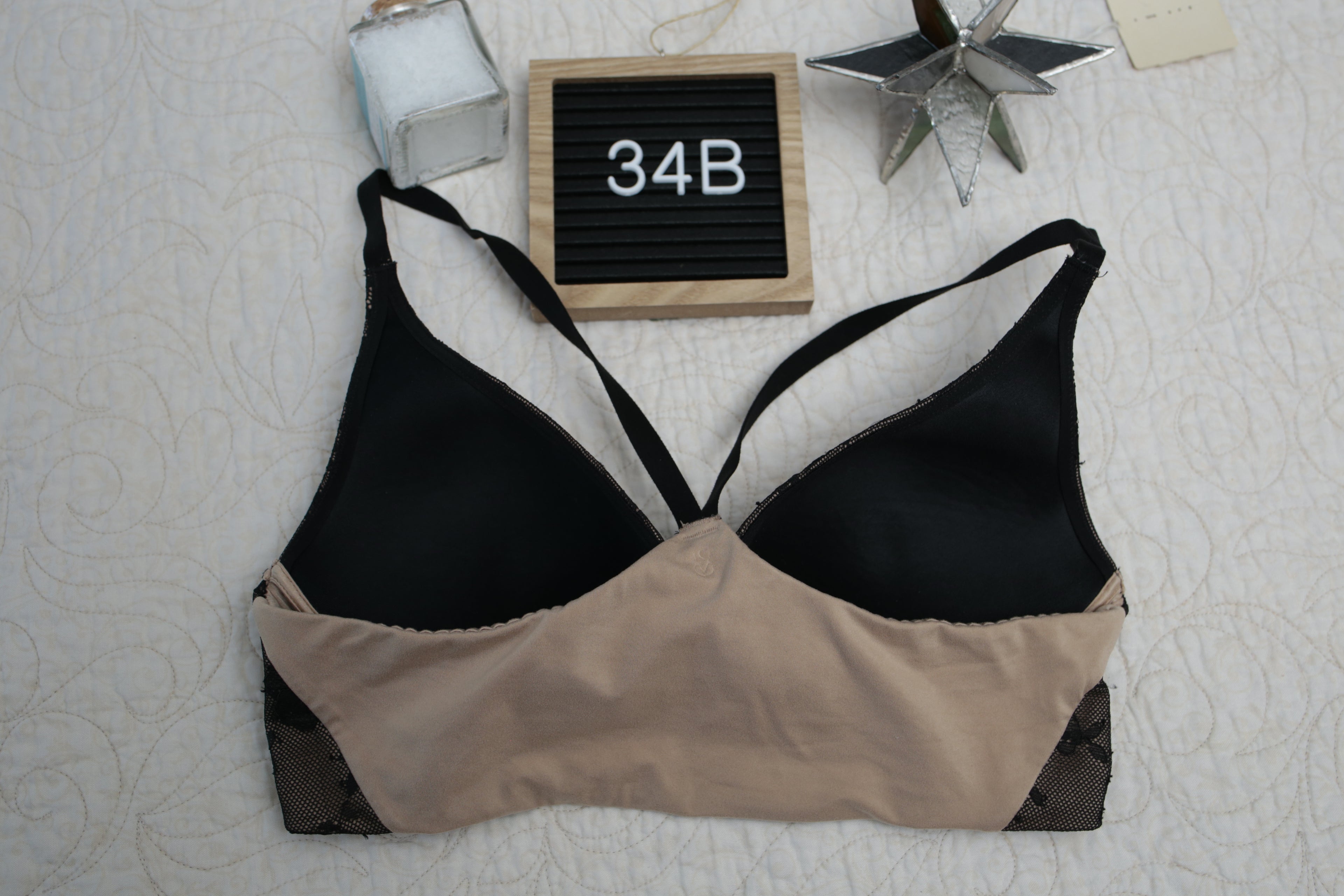 Victoria's Secret 34B Body by Victoria Lined Plunge Racerback Wireless T-shirt Bra Beige Black