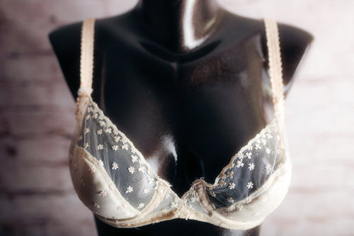Simone Perele Vintage French Lightly Lined Lace Underwire Bra 36B 80B Beige